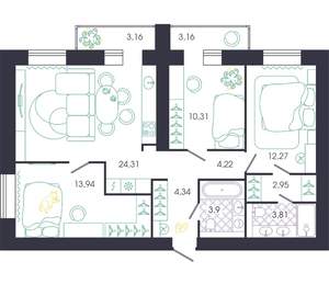 3-к квартира, вторичка, 83м2, 7/16 этаж