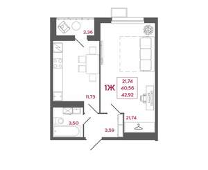 1-к квартира, вторичка, 43м2, 10/18 этаж