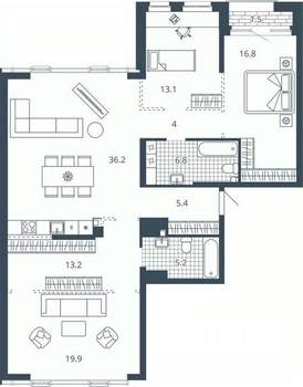 3-к квартира, вторичка, 121м2, 13/24 этаж