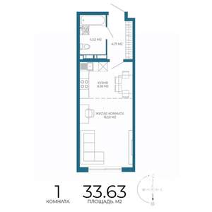 1-к квартира, строящийся дом, 34м2, 10/17 этаж