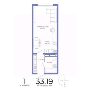 1-к квартира, строящийся дом, 33м2, 17/17 этаж