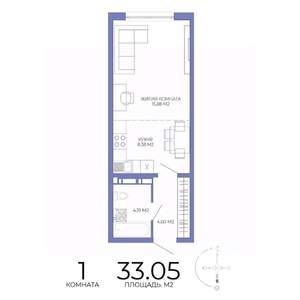 1-к квартира, строящийся дом, 33м2, 5/17 этаж