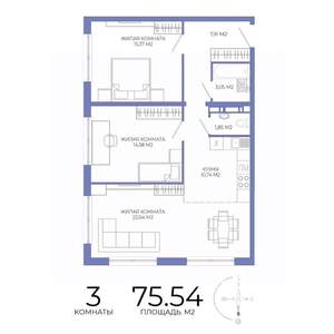 3-к квартира, строящийся дом, 76м2, 5/17 этаж