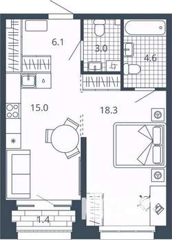 1-к квартира, вторичка, 47м2, 6/24 этаж