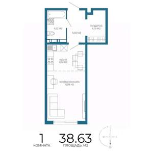 1-к квартира, строящийся дом, 39м2, 3/17 этаж