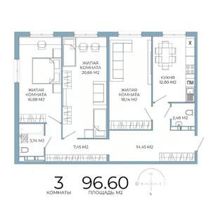 3-к квартира, строящийся дом, 97м2, 3/18 этаж