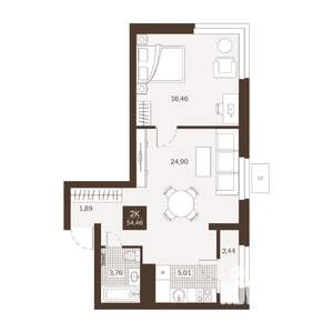 2-к квартира, вторичка, 54м2, 9/22 этаж