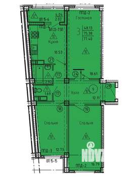 3-к квартира, строящийся дом, 78м2, 2/18 этаж