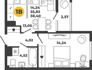 1-к квартира, вторичка, 37м2, 7/22 этаж