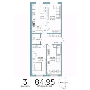 3-к квартира, вторичка, 85м2, 17/18 этаж