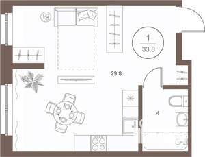 1-к квартира, вторичка, 34м2, 1/16 этаж
