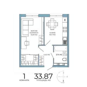 1-к квартира, строящийся дом, 34м2, 4/18 этаж