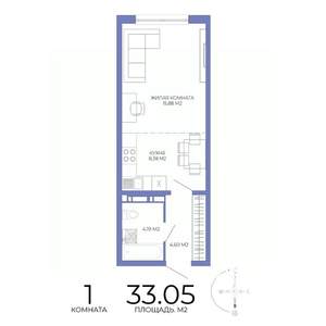 1-к квартира, строящийся дом, 33м2, 4/17 этаж