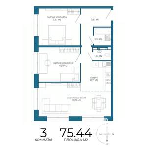 3-к квартира, вторичка, 75м2, 2/17 этаж