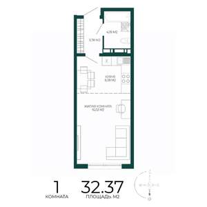 1-к квартира, вторичка, 32м2, 16/17 этаж