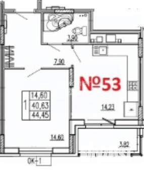 1-к квартира, вторичка, 41м2, 9/17 этаж