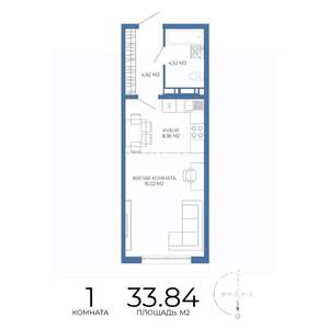 1-к квартира, строящийся дом, 34м2, 11/17 этаж
