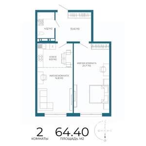 2-к квартира, вторичка, 64м2, 5/17 этаж