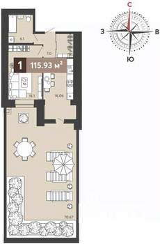 1-к квартира, вторичка, 116м2, 2/17 этаж