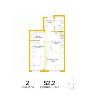 2-к квартира, строящийся дом, 52м2, 6/17 этаж