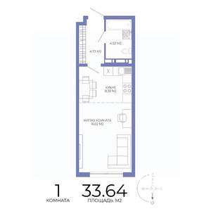 1-к квартира, строящийся дом, 34м2, 16/17 этаж