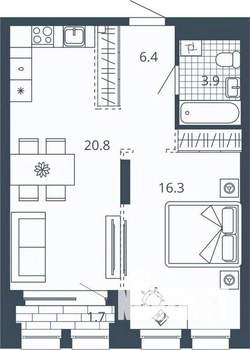 1-к квартира, вторичка, 49м2, 6/24 этаж