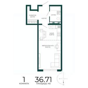 1-к квартира, строящийся дом, 37м2, 10/17 этаж