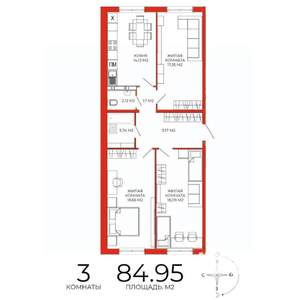3-к квартира, строящийся дом, 85м2, 10/18 этаж