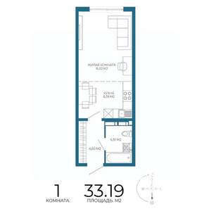 1-к квартира, строящийся дом, 33м2, 6/17 этаж