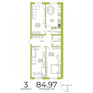 3-к квартира, строящийся дом, 85м2, 10/18 этаж