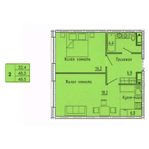 2-к квартира, строящийся дом, 49м2, 9/18 этаж