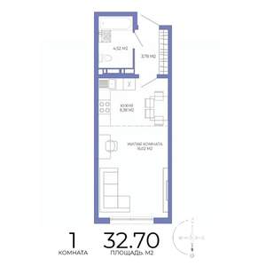 1-к квартира, строящийся дом, 33м2, 10/17 этаж