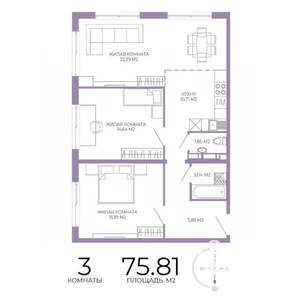 3-к квартира, строящийся дом, 76м2, 10/17 этаж