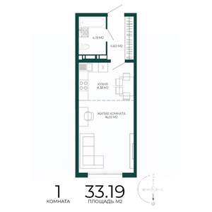 1-к квартира, строящийся дом, 33м2, 16/17 этаж