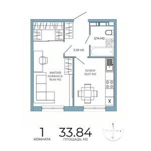 1-к квартира, строящийся дом, 34м2, 2/18 этаж