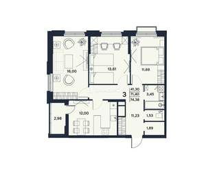 3-к квартира, вторичка, 74м2, 14/17 этаж