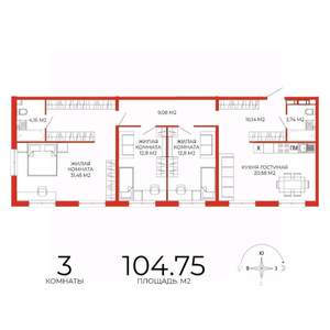 3-к квартира, строящийся дом, 105м2, 4/18 этаж