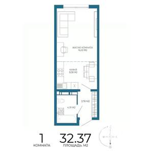 1-к квартира, строящийся дом, 32м2, 10/17 этаж