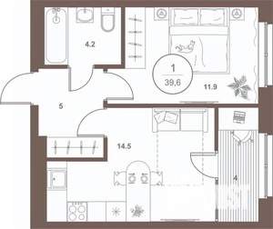 1-к квартира, вторичка, 39м2, 12/16 этаж