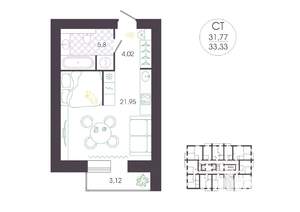 Студия квартира, вторичка, 33м2, 5/16 этаж