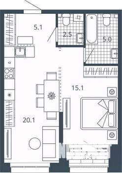 1-к квартира, вторичка, 49м2, 5/24 этаж