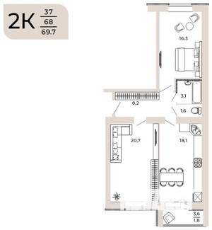 2-к квартира, вторичка, 70м2, 4/10 этаж