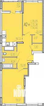 2-к квартира, сданный дом, 74м2, 10/18 этаж