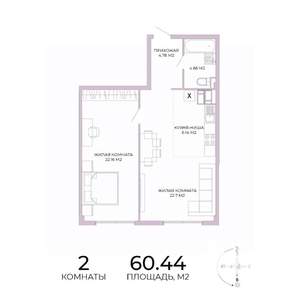 2-к квартира, строящийся дом, 60м2, 16/17 этаж