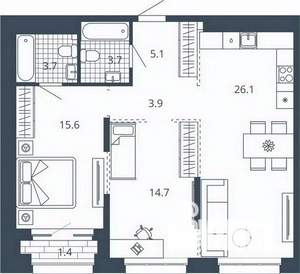 2-к квартира, вторичка, 74м2, 4/23 этаж