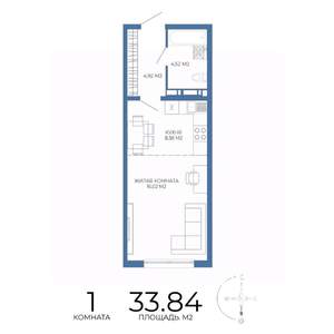1-к квартира, вторичка, 34м2, 7/17 этаж