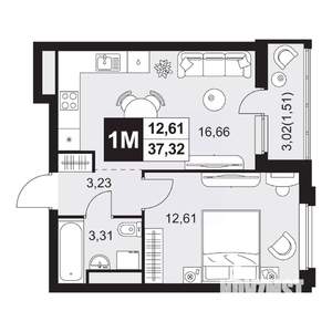 2-к квартира, вторичка, 37м2, 16/20 этаж