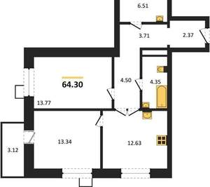 2-к квартира, вторичка, 64м2, 14/17 этаж