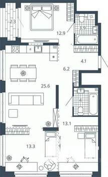3-к квартира, вторичка, 85м2, 12/23 этаж