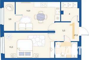 1-к квартира, вторичка, 48м2, 2/16 этаж